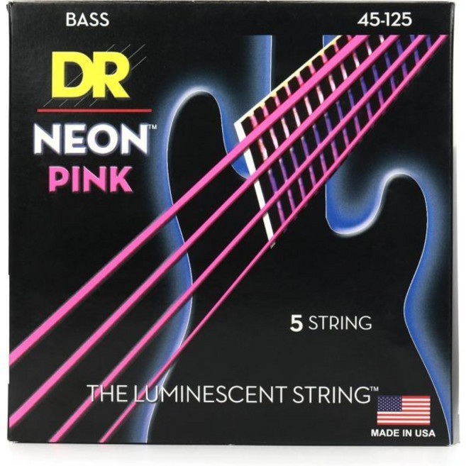 DR Strings HI-DEF NEON 베이스 기타 현(NPB5-45), NEON™ PINK: 5-String Medium 45, 1개