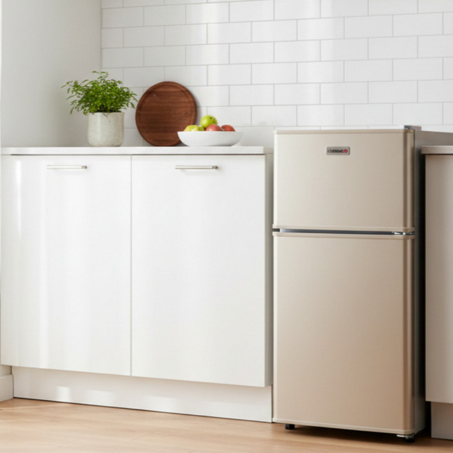 무아쿨 미니냉장고 상냉동하냉장 저소음 원룸 필수템 숙소냉장고 소형 슬림 절전, 126L, 1. 골드