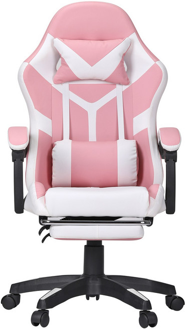 벤트론스 게이밍 의자 각도 높이 조절 가능 컴퓨터 사무용 의자, 핑크+화이트