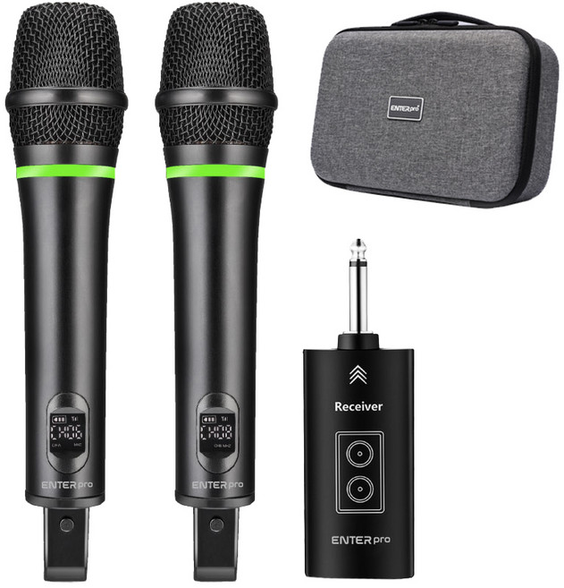 엔터프로 EM-927W 2채널 무선마이크 핸드마이크 배터리충전식 블루투스기능 케이스포함