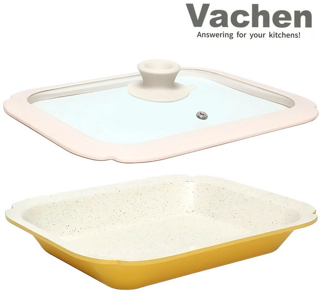 토탈하우스 바첸 쿠커블웨어 헤라 (옐로우) + 직사각뚜껑 Vachen 인덕션 가스렌지 겸용 2707, 1개