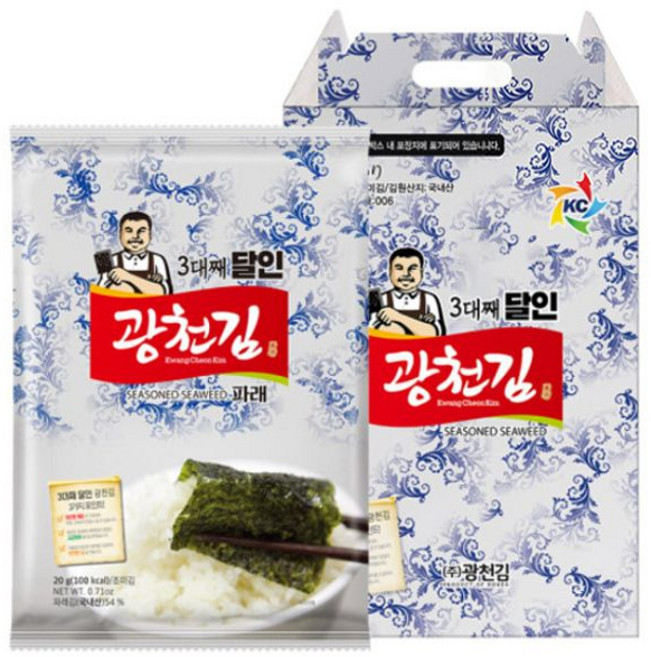 광천김 달인 파래김 전장김 10봉 선물세트/조미김/구운김, 20g, 10개