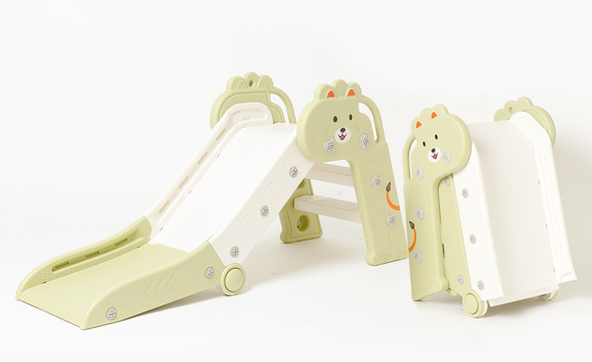 베베로운 아기 미끄럼틀 3단 접이식 유아 돌아기 실내 놀이터, 화이트 그린, 1개