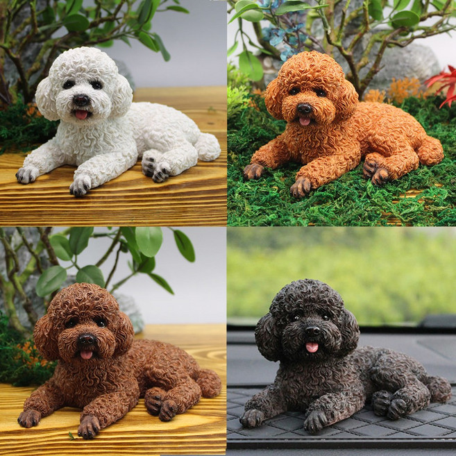 푸들 비숑 강아지 모형 피규어 + 미니 푸들 피규어 증정, 갈색