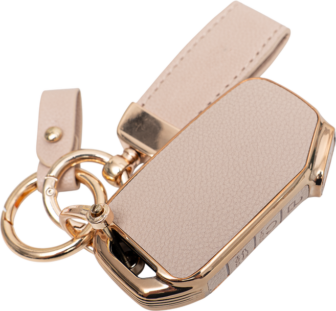 기아 호환 차 키 케이스 스마트 키커버 리모컨 키홀더 가죽 스트랩 세트, TL72_KH17(4버튼), (아이보리)