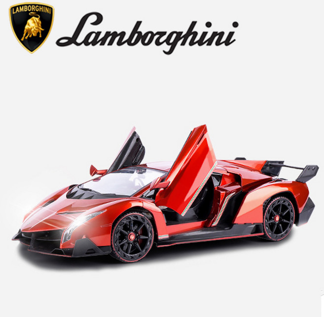 1:14 람보르기니 자동 도어오픈 RC카 라이센스 무선 리모콘 자동차 토이게이트, 베네노 레드, 1개