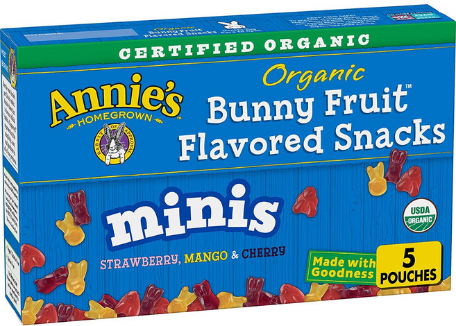 [미국 직배송]애니스 오가닉 미니 버니 딸기 망고 체리맛 과일 젤리 5팩x23g Annie's Organic Mini Bunny Fruit Snacks, 115g