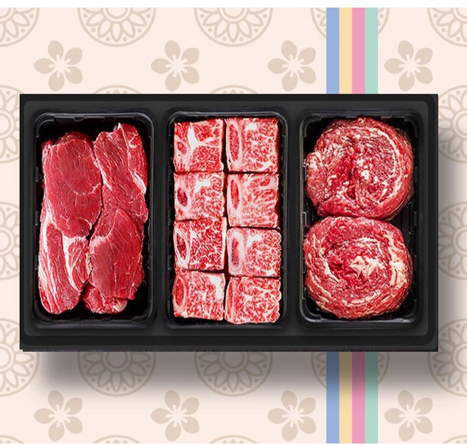 횡성한우 3구 [쿠가]정육찜갈비선물세트[찜갈비700g+불고기500g+장조림500g]총1.7kg, 1개