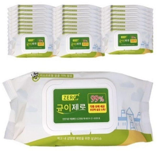 균이제로 손소독티슈 소독용세정제 알콜70%, 24세트, 1매, 1g