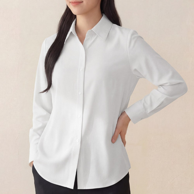라뷰드 여성 심플 베이직 셔츠 봄가을 간절기 긴팔 남방 세미 루즈핏 카라넥 블라우스 레이어드 거즈 상의