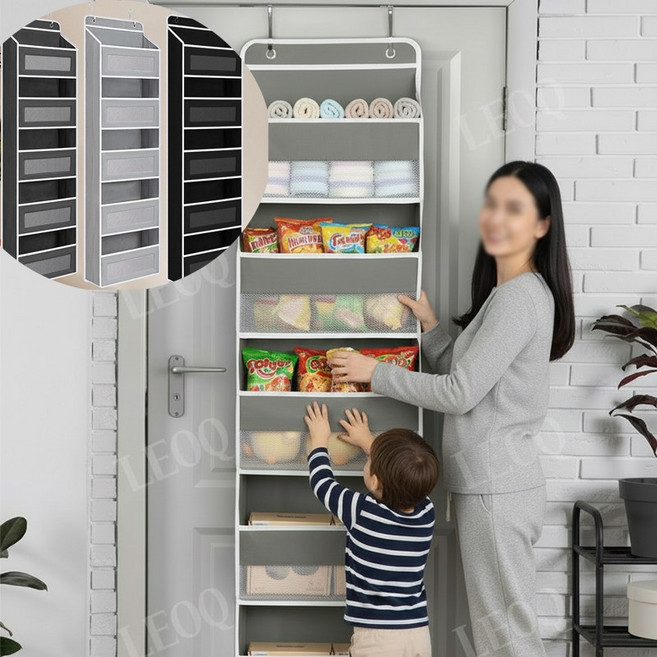 레오큐 무타공 다용도 문걸이 부직포 선반 수납함, 1개, 그레이