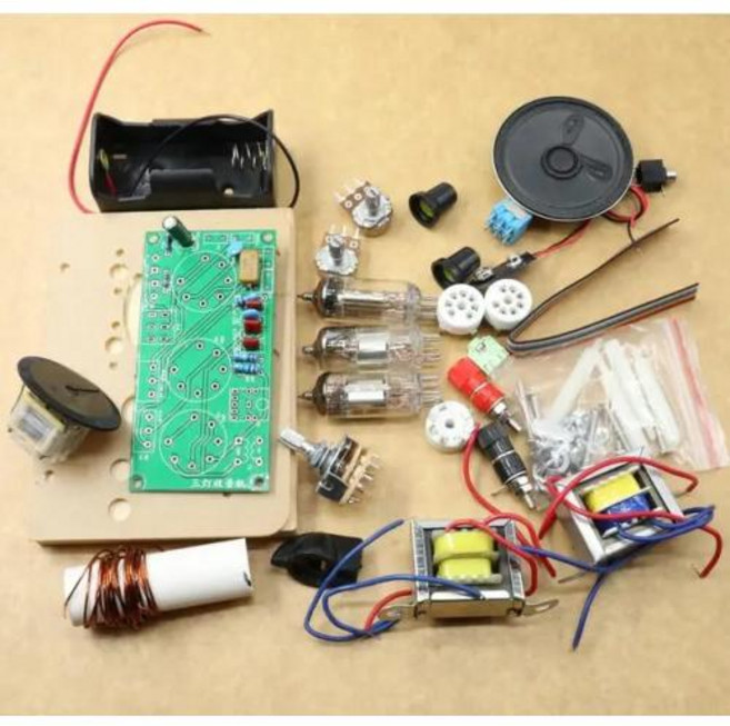 진공관 라디오 KIT 입문용 전체 기능 AM 5 웨이브 밴드 3 램프 튜브 단파 키트 베이스 스피커 및 헤드폰 잭 포함, 1)1 SET KIT