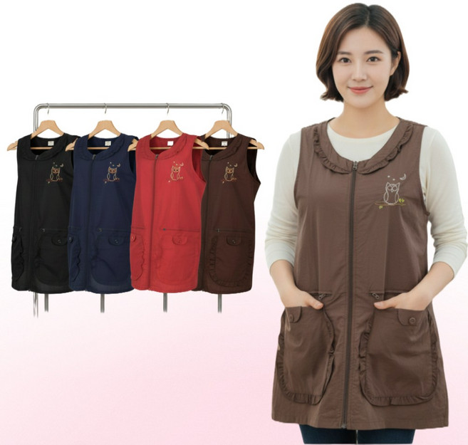 위키란쥬 부엉이 일반 지퍼 앞치마, 밤색