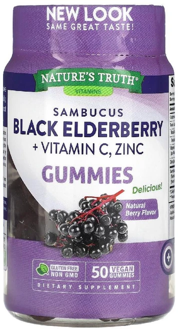 네이처스트루스 삼부커스 블랙 엘더베리 플러스 비타민C 및 아연 베리 베지 구미젤리 50개, 50정, 1개 - 쿠팡