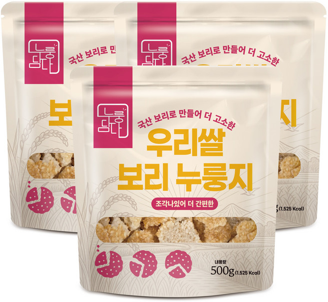 누룽담다 국산 보리로 만들어 더 고소한 우리쌀 보리누룽지 500g, 3개