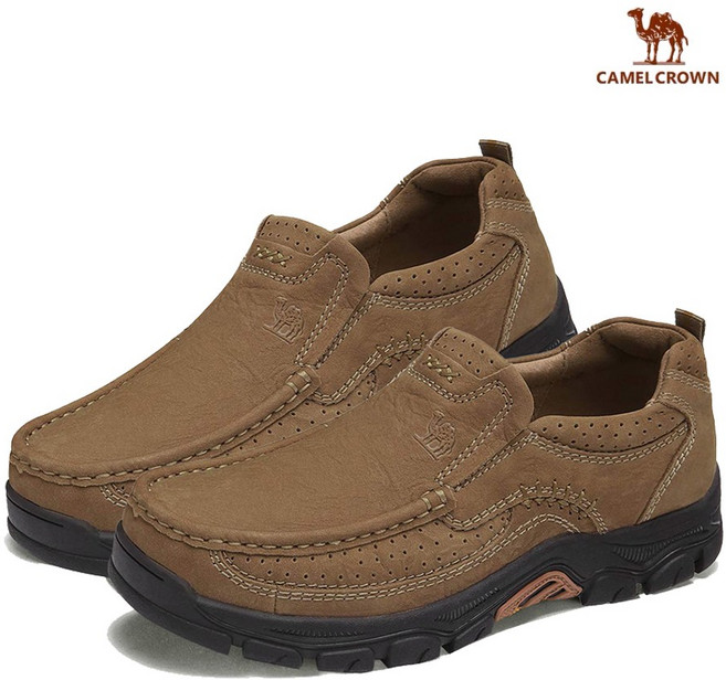 CAMEL CROWN 3cm 남성용 가죽 로에퍼 캐주얼 슬립온