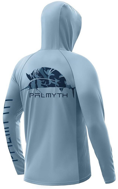 Palmyth 남성용 낚시 후드 긴 소매 마스크 자외선 차단 UV UPF 50+ 셔츠 넥 게이터 라이트 블루 / 돛새치 L