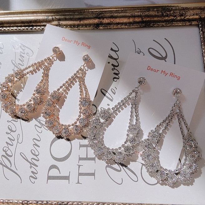 젤라 빅 물방울 큐빅 드롭귀걸이 귀찌 (실버 골드)