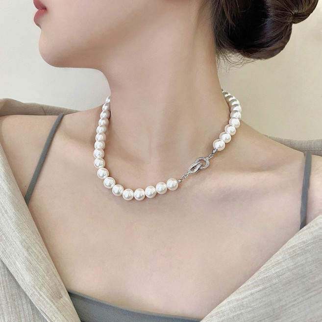 FANSYLI 진주목걸이 고급 도금 비즈 목걸이 6mm 8mm 10mm 혼주목걸이 쇄골목걸이 선물 W2504A15