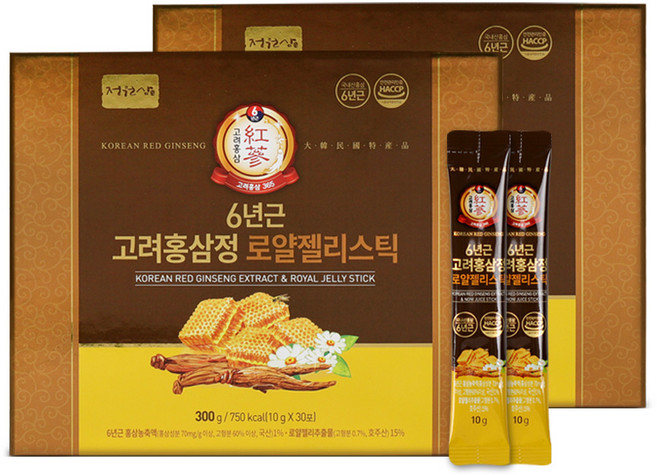 정원삼 6년근 고려홍삼정 로얄젤리스틱 2박스 쇼핑백 증정, 300g, 2개