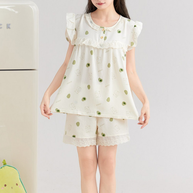 젤로스 여성 요루 레이스 민소매 라운드 상하 잠옷세트