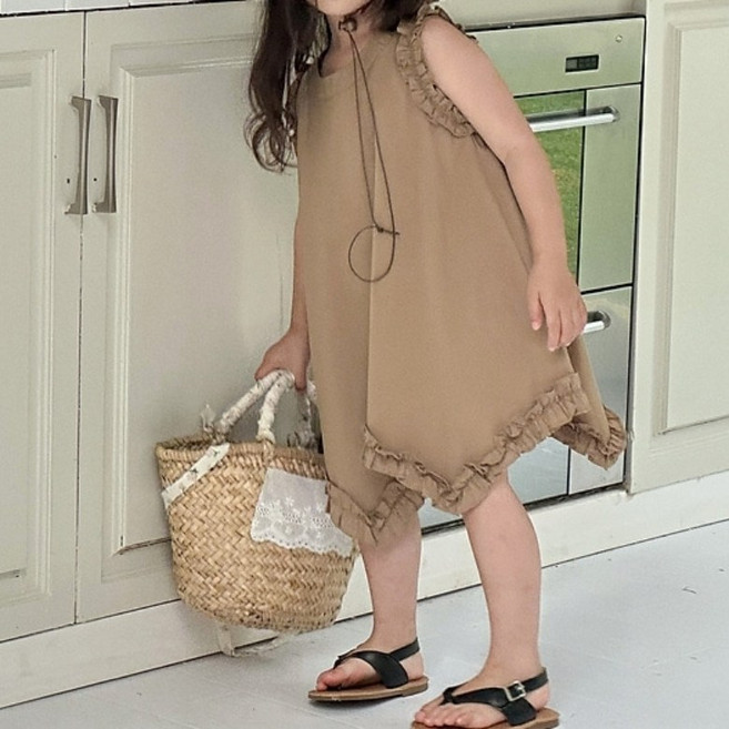 구빠방 아동 여아 민소매 나시 프릴 언발란스 원피스