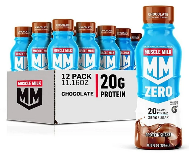 Muscle Milk 제로 단백질 쉐이크 300ml 11.16온스 12팩 / 초콜릿 무설탕 저칼로리 칼슘 비타민 A C D 섬유질 에너자이징 운동 음료, 12, 330ml - 쿠팡