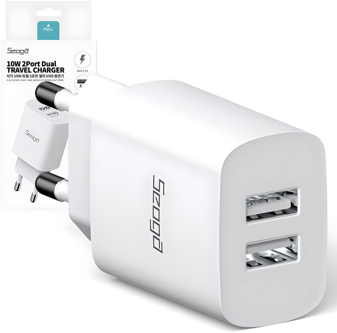 서가 USB 충전기 어댑터 10W 듀얼 2포트 멀티, 화이트, 1개