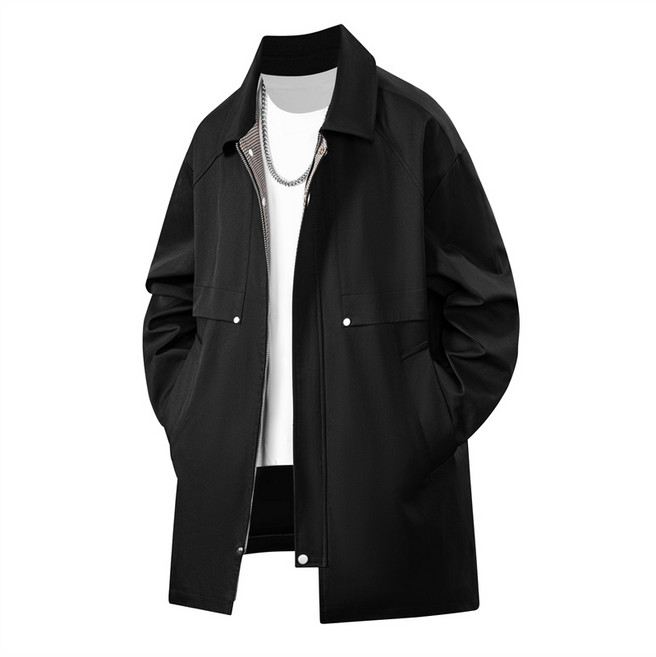 남자 미디기장 트렌치코트 심플 캐주얼 간절기룩 출근 데일리 코디