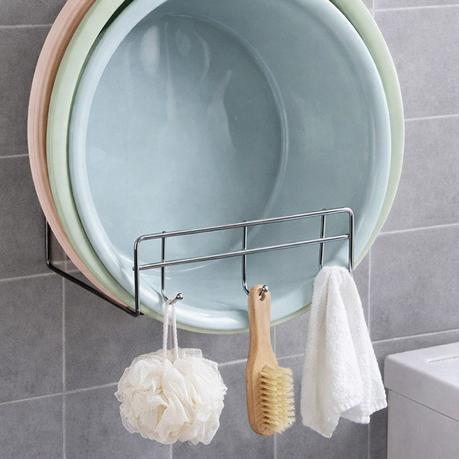 모디홈 세숫대야걸이 무타공 욕실 대야 거치대, 1개, 실버