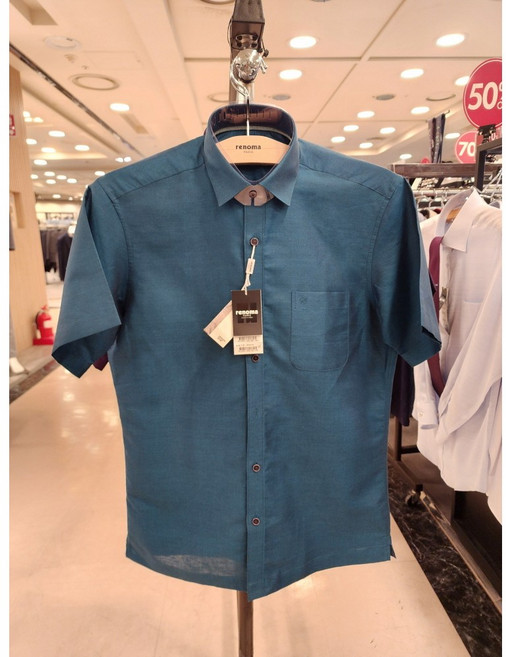 NC불광점 레노마 #백화점 이월 ** 린넨 혼방 LEGGIUNO)사바나 LC 솔리드_해리덧댐 솔리드 일반핏 밑단 일자 반팔 남방 RLUSG1-233-GE PU