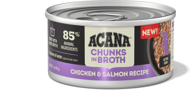 아카나 청크 인 브로스 키튼 치킨 연어 레시피 주식캔, 1개, 85g, 닭+연어