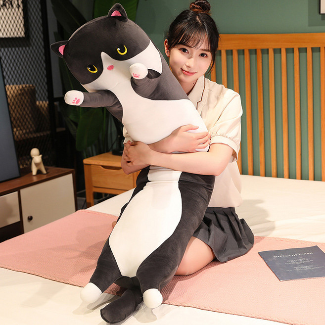 KDNC 대형 고양이 쿠션 커버 안고자는베개 쿠션, 블랙