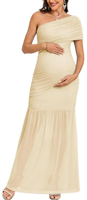 CYCLAMEN One Shoulder Maternity Dress Elegant Mermaid Mesh Ruched Formal Maxi Dresses for Baby Sho