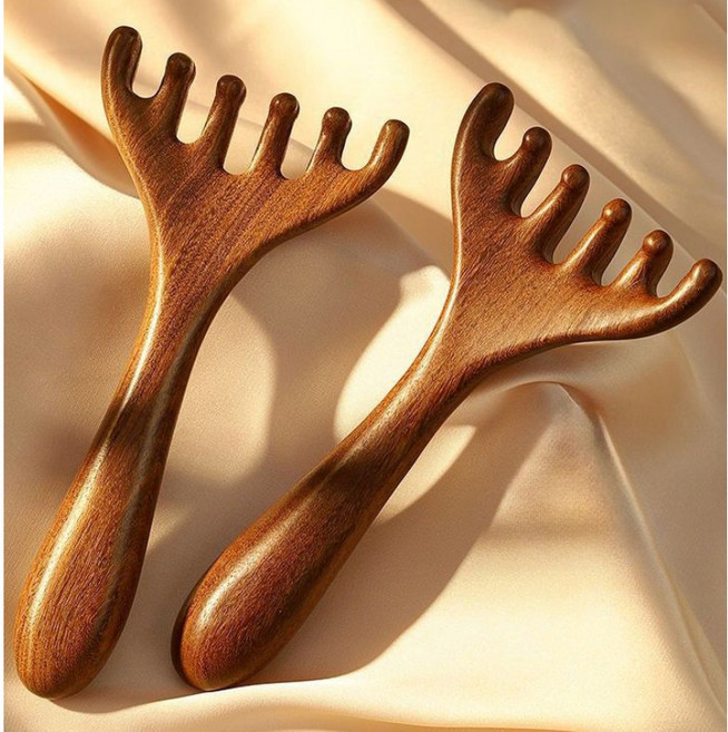 나 혼자 마사지 가능한 칠이오 셀프 홈케어 갈고리형 괄사 빗, 우드무늬, 2개