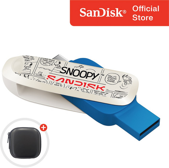 샌디스크 USB 메모리 SDDDC6 Snoopy Phone Drive C타입 OTG 3.2 Gen1 캐릭터 메모리 + 케이스, 1개, 256GB