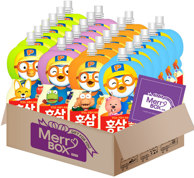 어린이 뽀로로 홍삼음료 4종 24개(사과매실6+포도블루베리6+오렌지6+배도라지6)+메세지카드, 1박스, 100ml