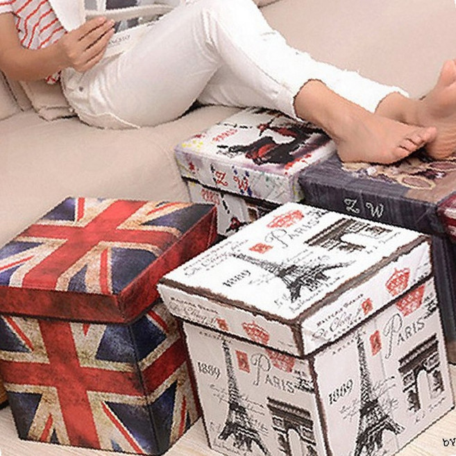 수납형 의자 빈티지 스툴 수납함 겸용 소파 옆 테이블, 성조기