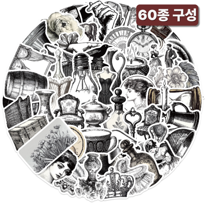 라피레인 다꾸스티커 세트 빈티지 다이어리 꾸미기 스티커팩, 1세트, 고딕 빈티지