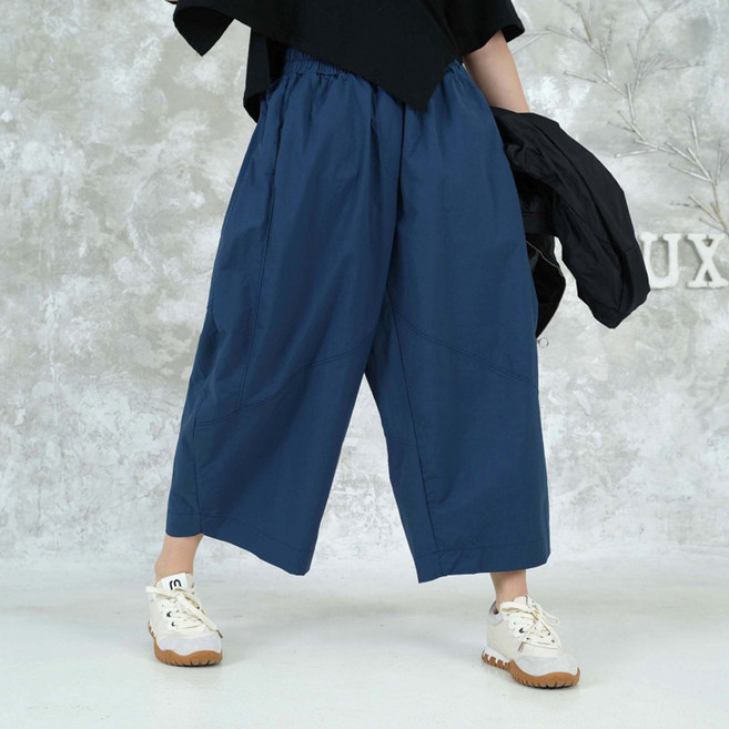 벅시루 여성 젠 절개라인 여자 면스판 8부 밴딩 항아리 배기바지