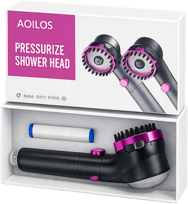 아오일로스 수압상승 샴푸브러쉬 샤워기헤드 원터치 스톱 절수 필터 세트, 블랙, 1세트