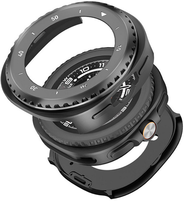 삼성 갤럭시 워치8 클래식 46mm 메탈 케이스 전체커버 충격방지 보호케이스(정밀한 가공 완벽 밀착 외부 충격 강력 흡수 일상 사용 최적), 검은색 백유