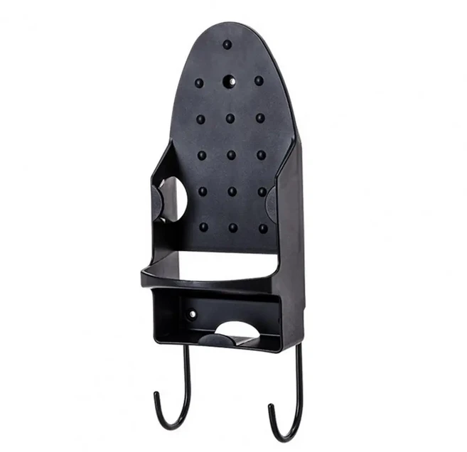 Iron Storage Holder Ironing Board Hanger Heavy Duty Wall Mount Electric Iron Hanger with Dual Hooks, 02 Black