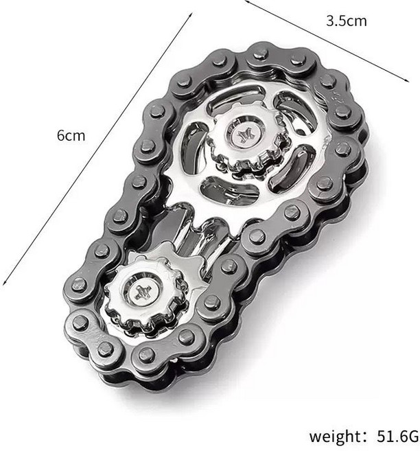 齒輪鏈條指尖陀螺聯動機械飛輪成人edc解壓神器手玩把件金屬玩具, 1個, 金剛黑