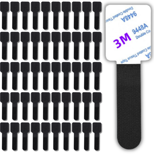 LyQora] 깔끔정리 케이블 고정 클립 - 초간편 부착 / 재사용 가능 / 책상 TV 데스크 전선 정리, 블랙, 50개