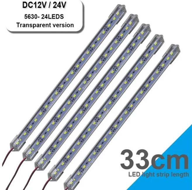 단단한 튜브 바 램프 LED 라이트 스트립 DIY용 방수 화이트 5630 비드 조명 스트립 33cm DC12V 24V 330m, 01 24LEDs transparent, 04 24V white 2pcs