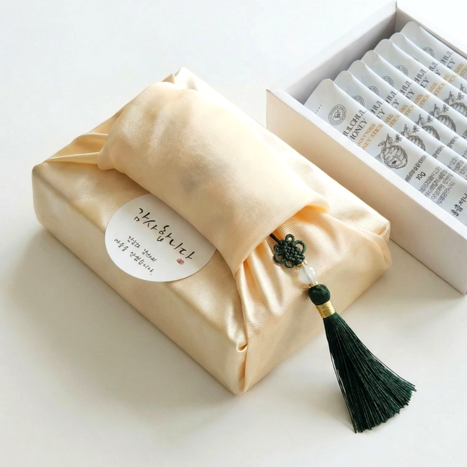 꿀스틱 답례품 보자기 포장 선물세트 결혼식 조문 어린이집 단체선물, 2세트, 20포