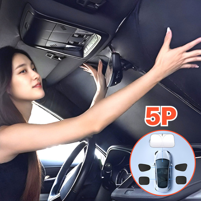 지티오비 자동차 앞유리 햇빛가리개 + 운전석 햇빛가리개 전좌석 5P세트, 1개, 티타늄실버블랙(M)