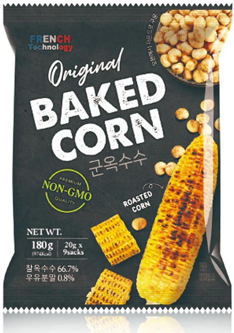 구운 옥수수 과자 찰옥수수 베이키드 콘 프로틴 10g함유 우유시즈닝 껍질제거 낱개포장 9개입, 1개, 180g - 쿠팡