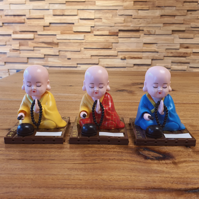 불교굿즈 목탁치는스님 3종 세트 동자승 태양열 노호혼 자동차 새차 고사 신차 액막이 자동차고사, 1개, 스님_파랑